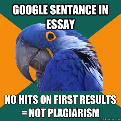 Google sentance in Essay No hits on first results = not plagiarism  Paranoid Parrot