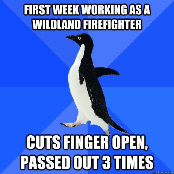 First week working as a wildland firefighter cuts finger open, passed out 3 times  Socially Awkward Penguin