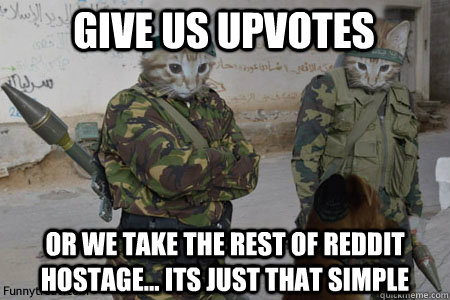 Give us upvotes or we take the rest of reddit hostage... its just that simple - Give us upvotes or we take the rest of reddit hostage... its just that simple  Militia Cat