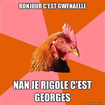 Bonjour c'est Gwenaelle NAN je rigole c'est georges  Anti-Joke Chicken