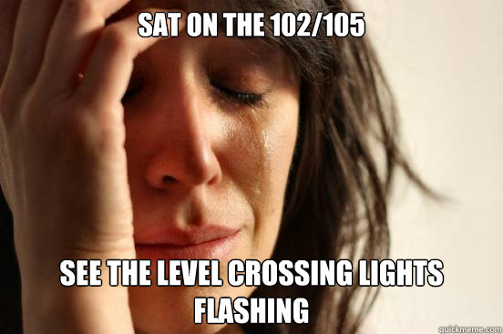 sat on the 102/105 see the level crossing lights flashing  First World Problems