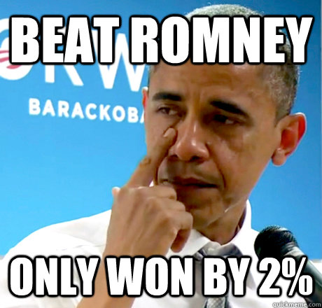 beat romney only won by 2%  