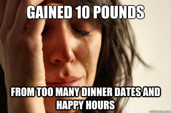 Gained 10 pounds from too many dinner dates and happy hours  First World Problems