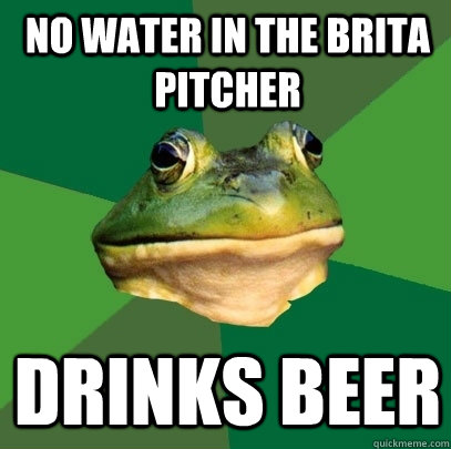 No water in the brita pitcher drinks beer  Foul Bachelor Frog
