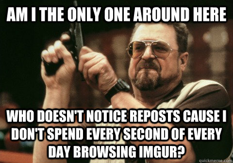 Am I the only one around here Who doesn't notice reposts cause I don't spend every second of every day browsing imgur? - Am I the only one around here Who doesn't notice reposts cause I don't spend every second of every day browsing imgur?  Am I the only one