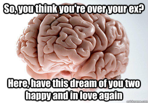 So, you think you're over your ex? Here, have this dream of you two happy and in love again   Scumbag Brain