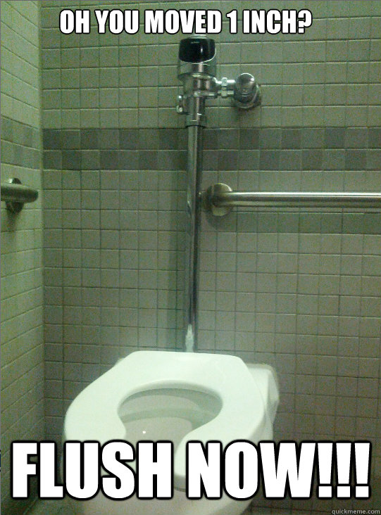Oh you moved 1 Inch? FLUSH NOW!!! - Oh you moved 1 Inch? FLUSH NOW!!!  scumbag automatic toilette