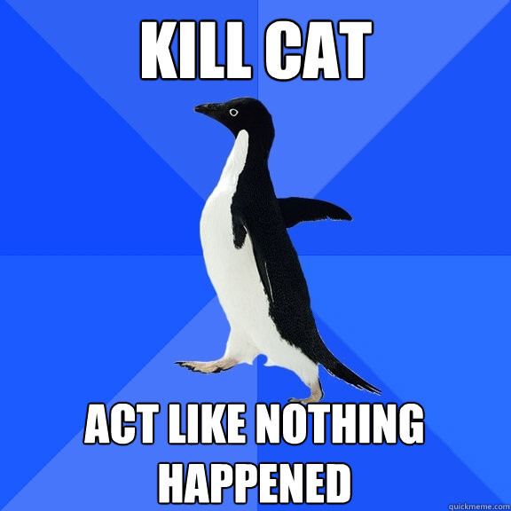 kill cat act like nothing happened  Socially Awkward Penguin