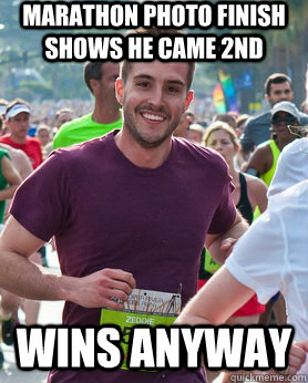 marathon photo finish shows he came 2nd wins anyway  Ridiculously photogenic guy