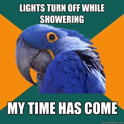 Lights turn off while showering my time has come  Paranoid Parrot