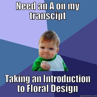 NEED AN A ON MY TRANSCIPT TAKING AN INTRODUCTION TO FLORAL DESIGN Success Kid