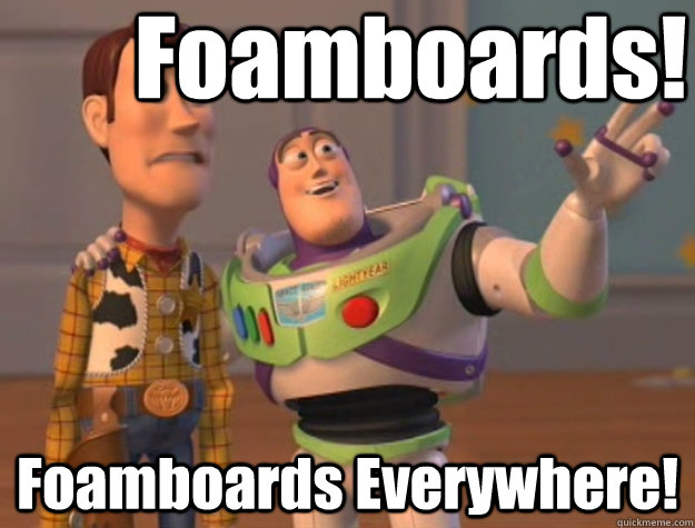 Foamboards! Foamboards Everywhere!  Pinks everywhere