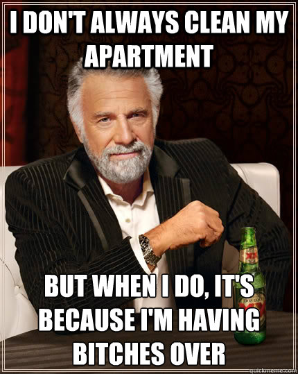 I don't always clean my apartment but when I do, it's because i'm having bitches over  The Most Interesting Man In The World