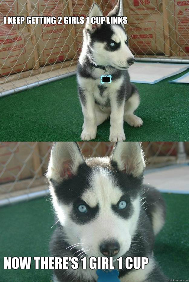I keep getting 2 girls 1 cup links



 

Now there's 1 girl 1 cup  Insanity puppy
