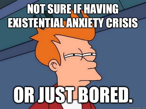 Not sure if having existential anxiety crisis Or just bored.  Futurama Fry
