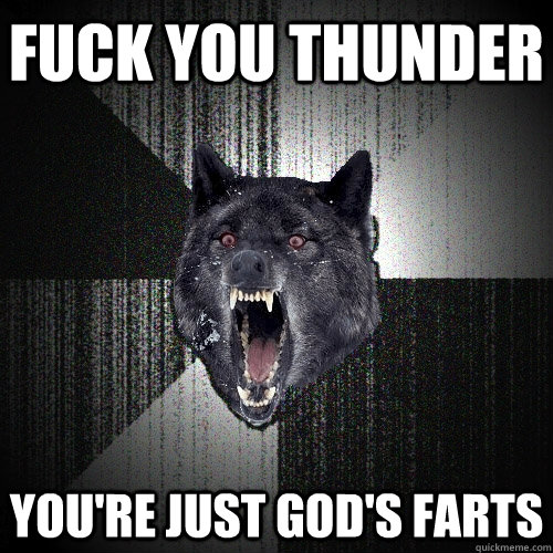 Fuck you thunder You're just god's farts  Insanity Wolf