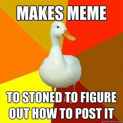 makes meme to stoned to figure out how to post it  Tech Impaired Duck