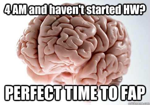 4 AM and haven't started HW? PERFECT TIME TO FAP  Scumbag Brain