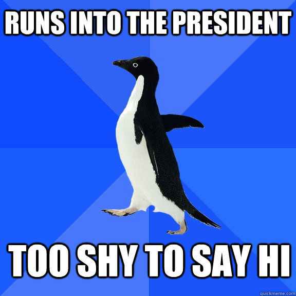 runs into the president too shy to say hi    Socially Awkward Penguin
