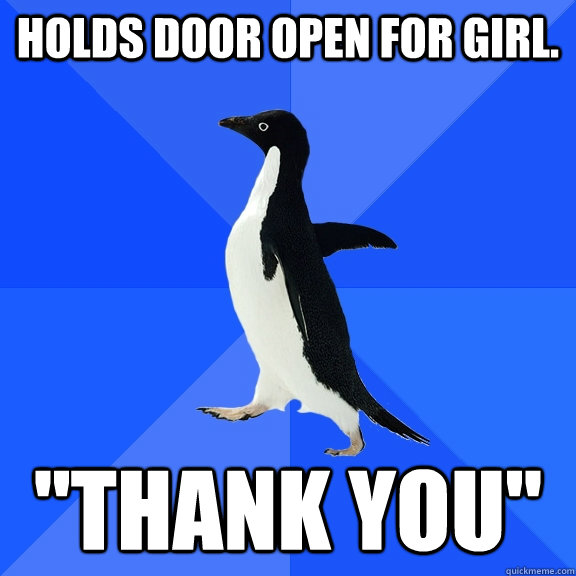 Holds door open for girl. 