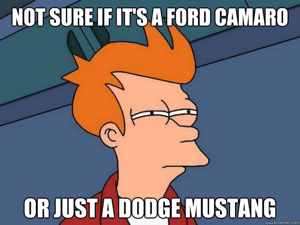 not sure if it's a ford camaro or just a dodge mustang  Futurama Fry