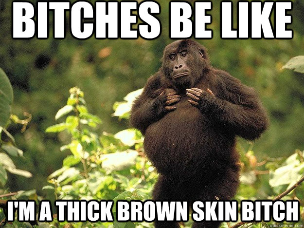Bitches Be like i'm a thick brown skin bitch  Gorilla