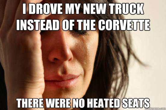 I drove my new truck instead of the Corvette There were no heated seats  First World Problems