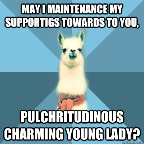 may I maintenance my supportigs towards to you, pulchritudinous charming young lady?  Linguist Llama