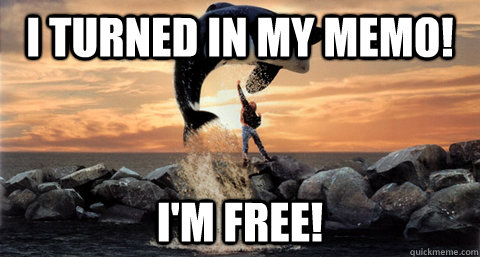 I Turned in my MEMO! I'm FREE! - I Turned in my MEMO! I'm FREE!  Free Willy