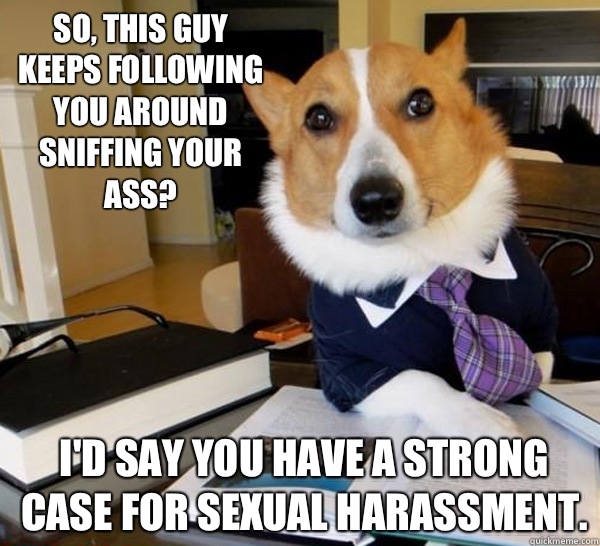 So, this guy keeps following you around sniffing your ass? I'd say you have a strong case for sexual harassment.  Lawyer Dog