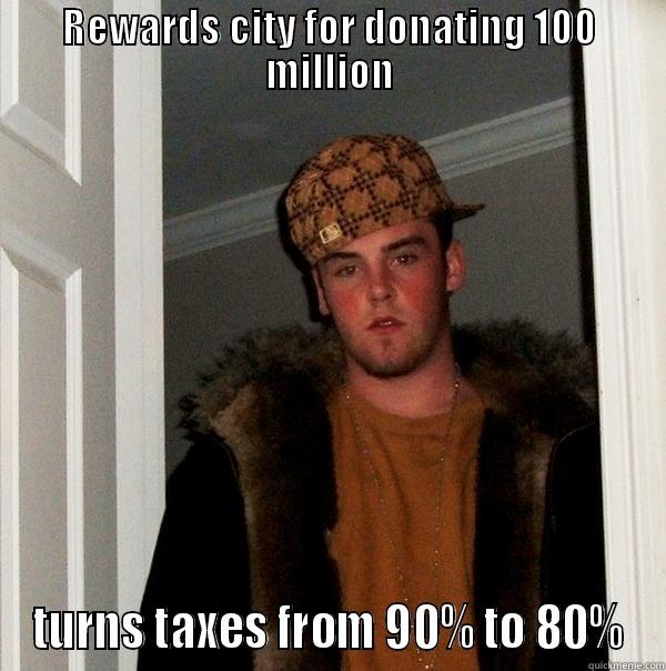 REWARDS CITY FOR DONATING 100 MILLION TURNS TAXES FROM 90% TO 80% Scumbag Steve