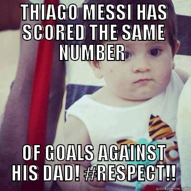 THIAGO MESSI HAS SCORED THE SAME NUMBER  OF GOALS AGAINST HIS DAD! #RESPECT!! Misc