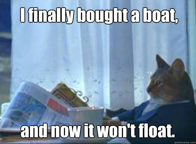 I finally bought a boat,
 and now it won't float.  boat cat
