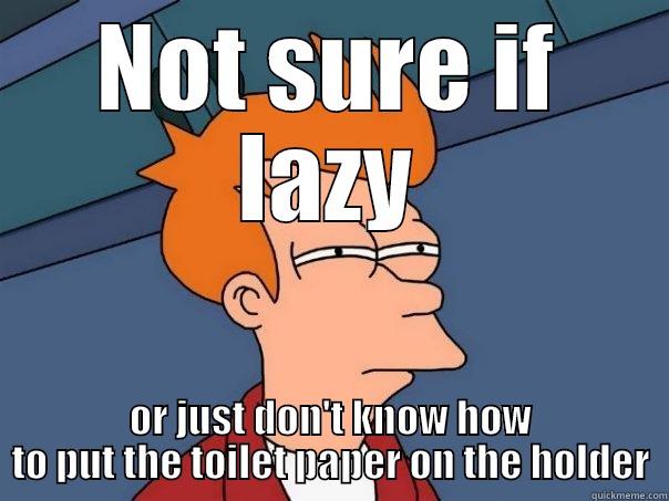 NOT SURE IF LAZY OR JUST DON'T KNOW HOW TO PUT THE TOILET PAPER ON THE HOLDER Futurama Fry