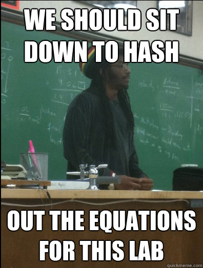 we should sit down to hash out the equations for this lab - we should sit down to hash out the equations for this lab  Rasta Science Teacher