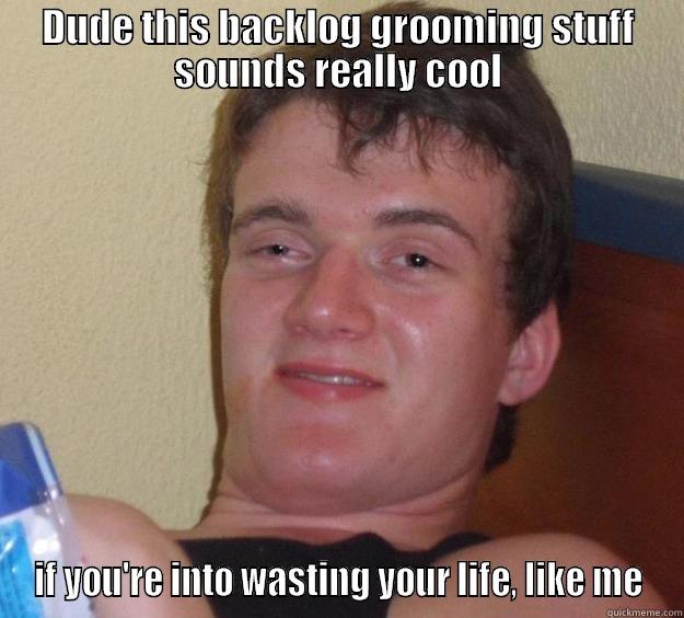 backlog funny 1 - DUDE THIS BACKLOG GROOMING STUFF SOUNDS REALLY COOL IF YOU'RE INTO WASTING YOUR LIFE, LIKE ME 10 Guy
