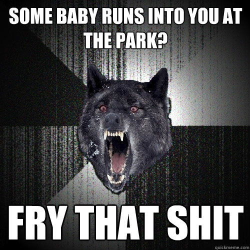 some baby runs into you at the park? Fry that shit  Insanity Wolf