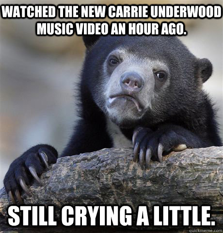 Watched the new Carrie Underwood music video an hour ago. Still crying a little.  Confession Bear