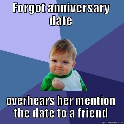 FORGOT ANNIVERSARY DATE OVERHEARS HER MENTION THE DATE TO A FRIEND Success Kid