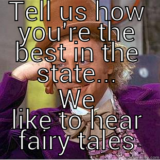 Lady Dragons say - TELL US HOW YOU'RE THE BEST IN THE STATE... WE LIKE TO HEAR FAIRY TALES Condescending Wonka