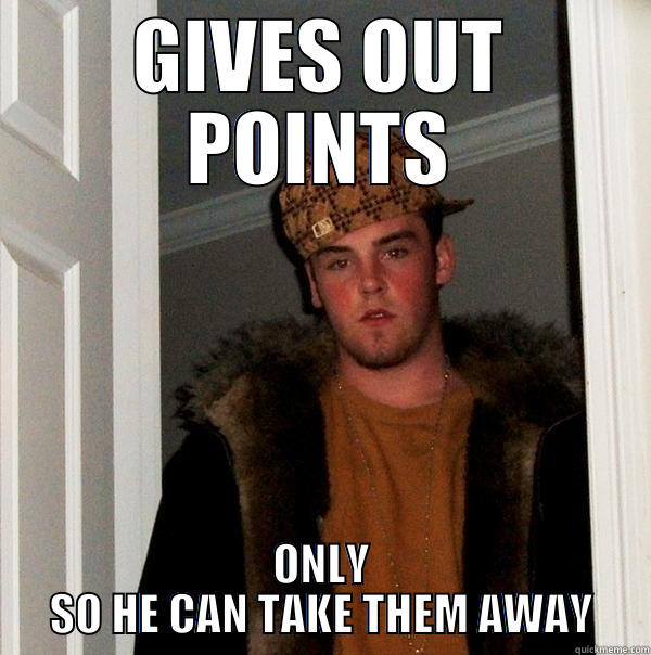 Gives out points - GIVES OUT POINTS ONLY SO HE CAN TAKE THEM AWAY Scumbag Steve