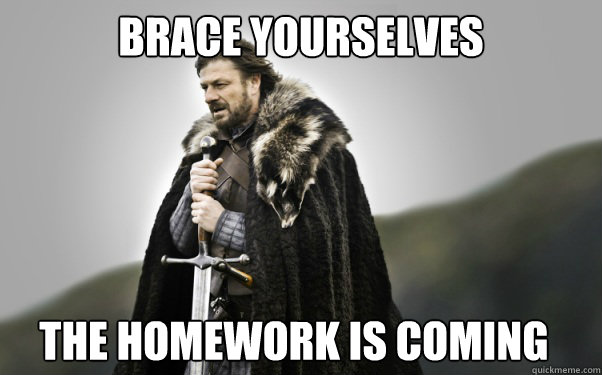 BRACE YOURSELVES the homework is coming  Ned Stark