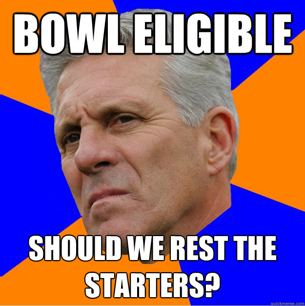 bowl eligible should we rest the starters?   Uninformed Zook