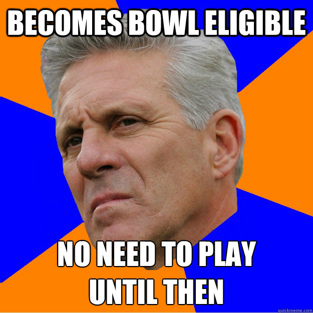 Becomes bowl eligible No need to play
until then  Uninformed Zook