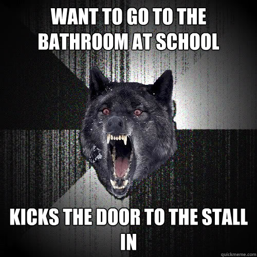 want to go to the bathroom at school kicks the door to the stall in  insanitywolf