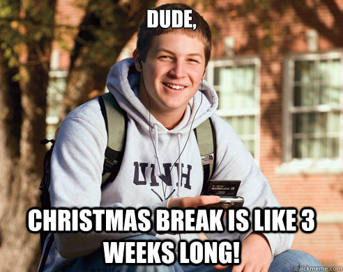 Dude, christmas break is like 3 weeks long!  College freshmen