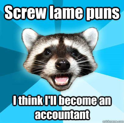 Screw lame puns I think I'll become an accountant  Lame Pun Coon