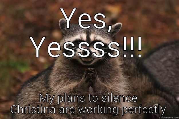 YES, YESSSS!!! MY PLANS TO SILENCE CHRISTINA ARE WORKING PERFECTLY Evil Plotting Raccoon