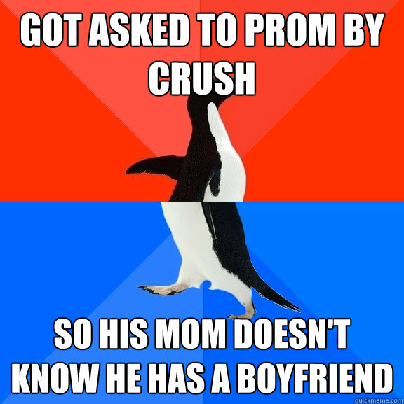 Got asked to prom by crush so his mom doesn't know he has a boyfriend  Socially Awesome Awkward Penguin