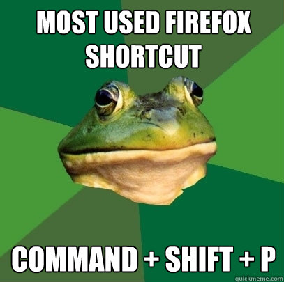 most used firefox shortcut Command + Shift + P  Foul Bachelor Frog